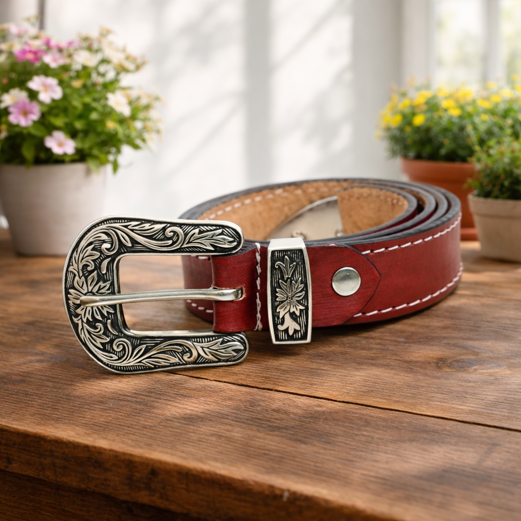 Unisex Genuine Leather Cowboy Cowgirl Belt Western Vintage Engraved Buckle Belt Stylish Casual & Party Wear Belt