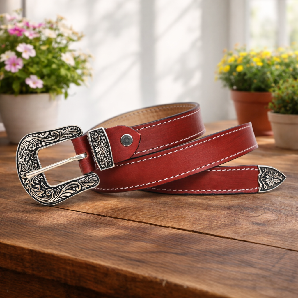 Unisex Genuine Leather Cowboy Cowgirl Belt Western Vintage Engraved Buckle Belt Stylish Casual & Party Wear Belt