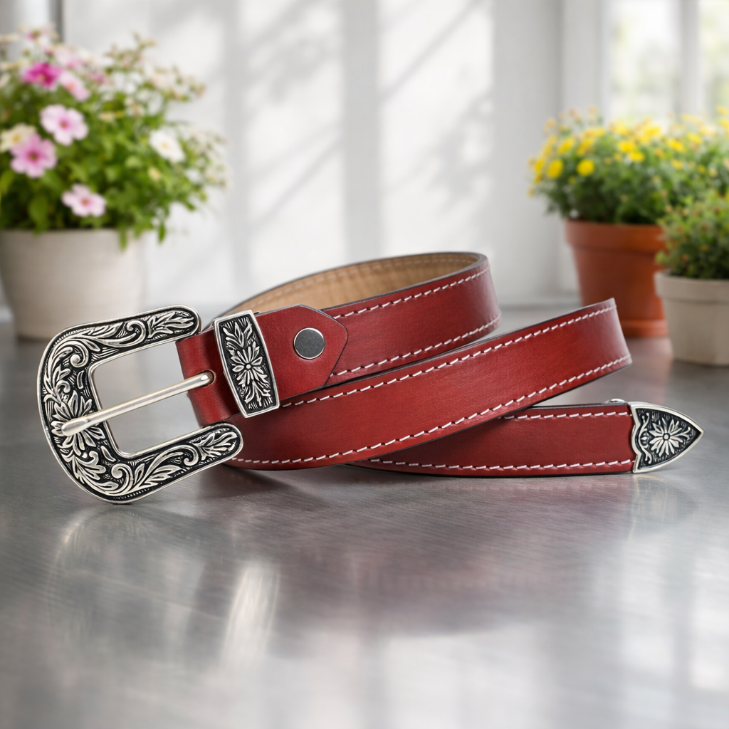 Unisex Genuine Leather Cowboy Cowgirl Belt Western Vintage Engraved Buckle Belt Stylish Casual & Party Wear Belt