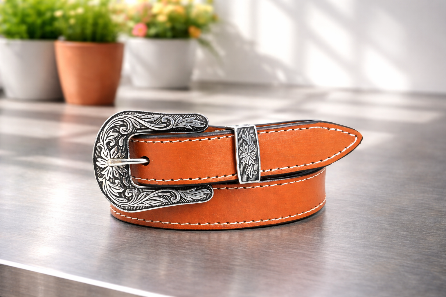 Unisex Genuine Leather Cowboy Cowgirl Belt Western Vintage Engraved Buckle Belt Stylish Casual & Party Wear Belt