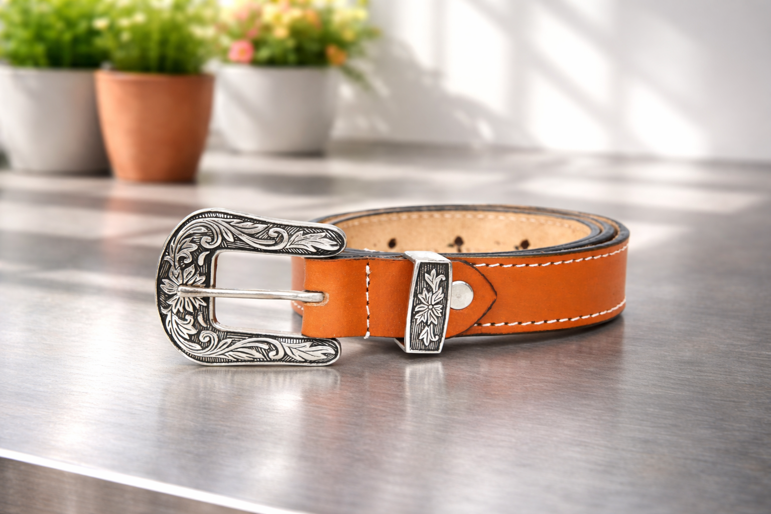 Unisex Genuine Leather Cowboy Cowgirl Belt Western Vintage Engraved Buckle Belt Stylish Casual & Party Wear Belt