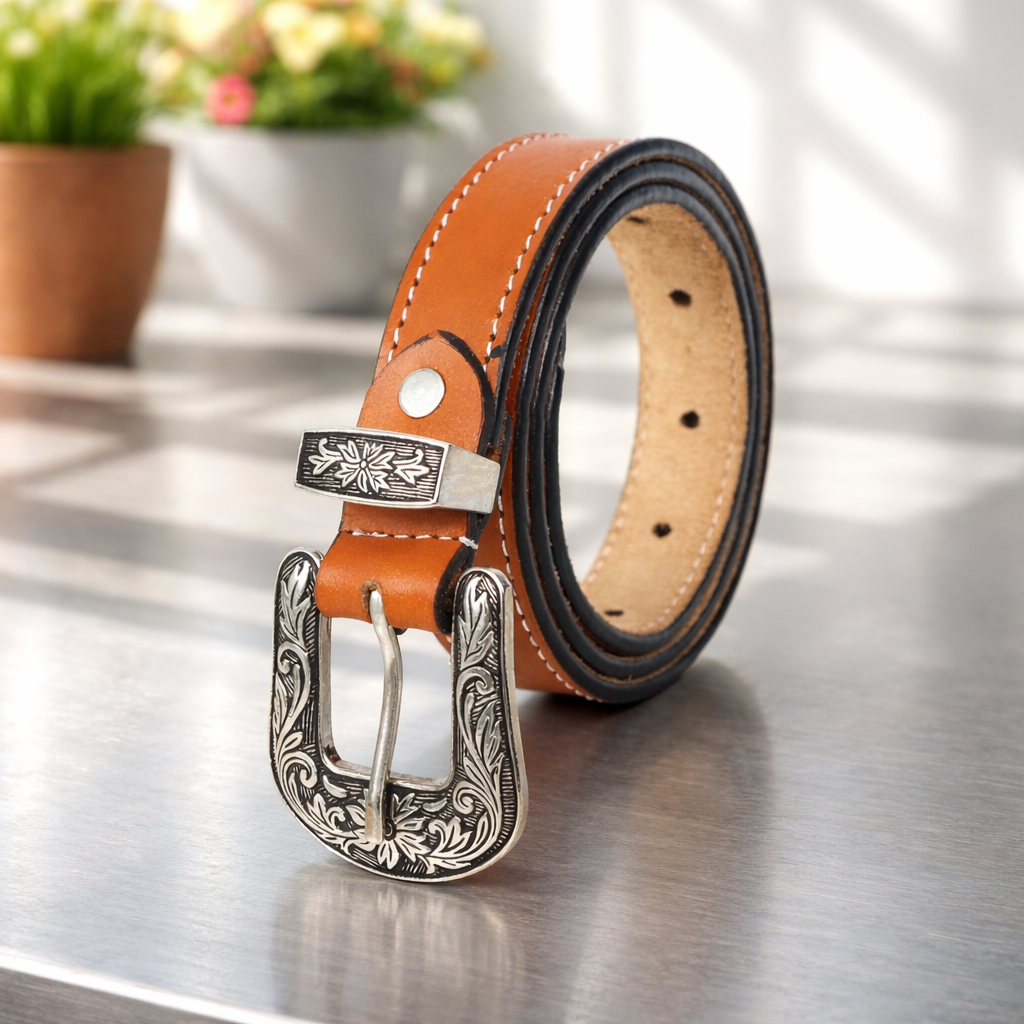 Unisex Genuine Leather Cowboy Cowgirl Belt Western Vintage Engraved Buckle Belt Stylish Casual & Party Wear Belt