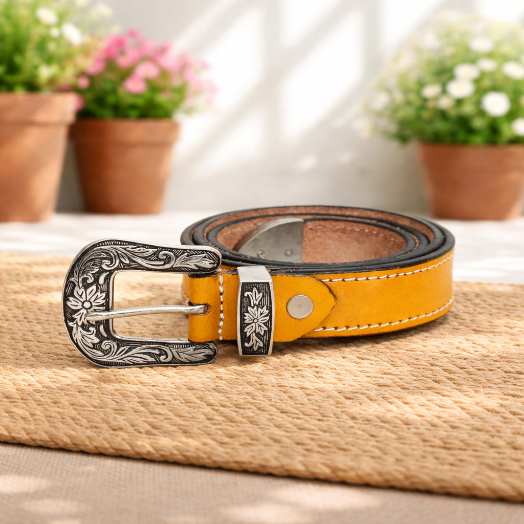 Unisex Genuine Leather Cowboy Cowgirl Belt Western Vintage Engraved Buckle Belt Stylish Casual & Party Wear Belt