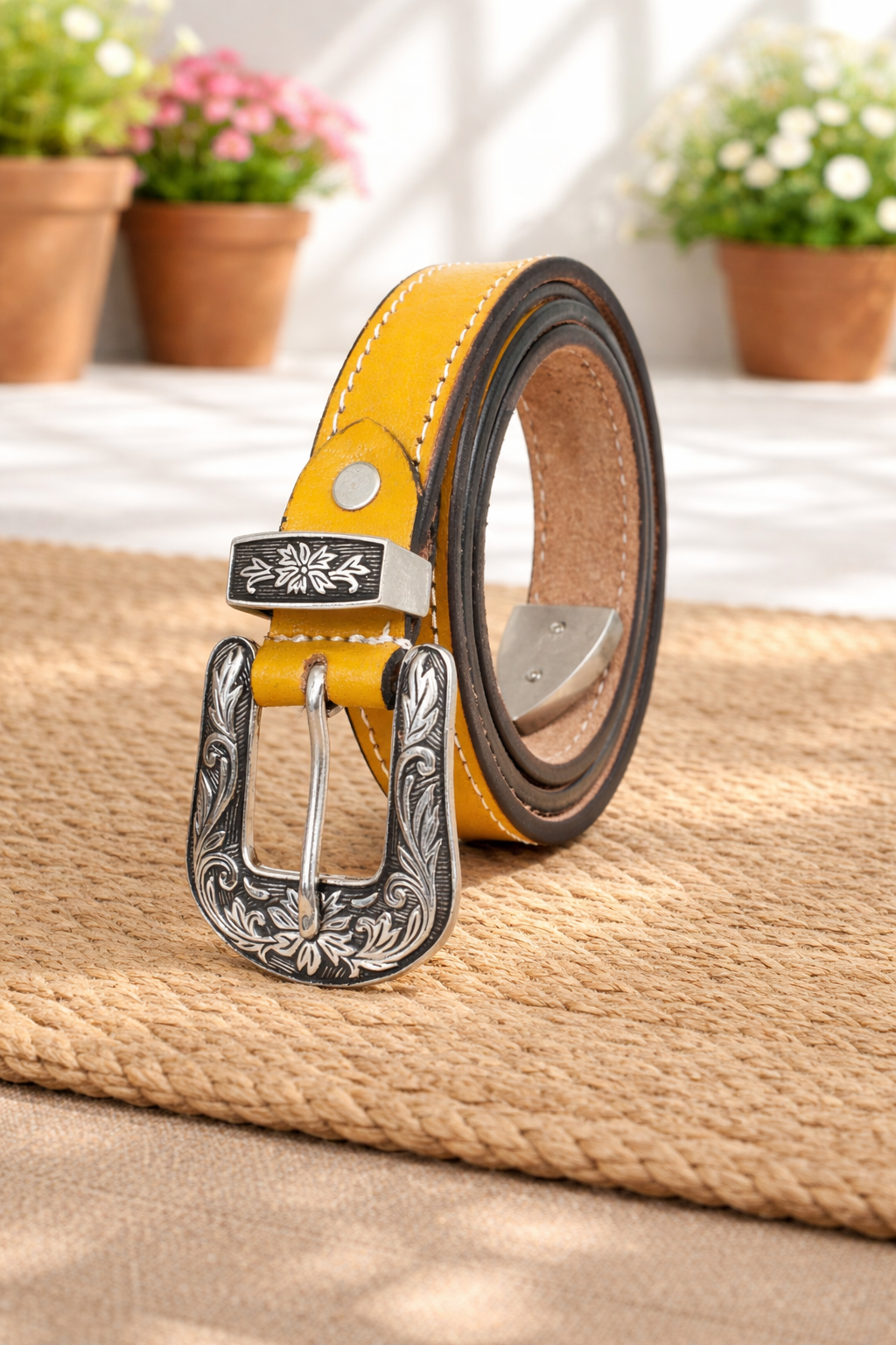 Unisex Genuine Leather Cowboy Cowgirl Belt Western Vintage Engraved Buckle Belt Stylish Casual & Party Wear Belt