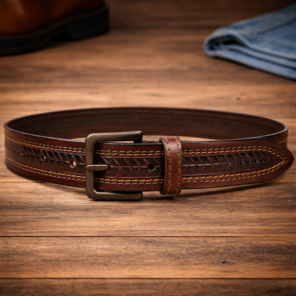 Brand New Handmade Genuine Leather Belt for Men |  Western Floral Embossed Design | Vintage Leather Belt