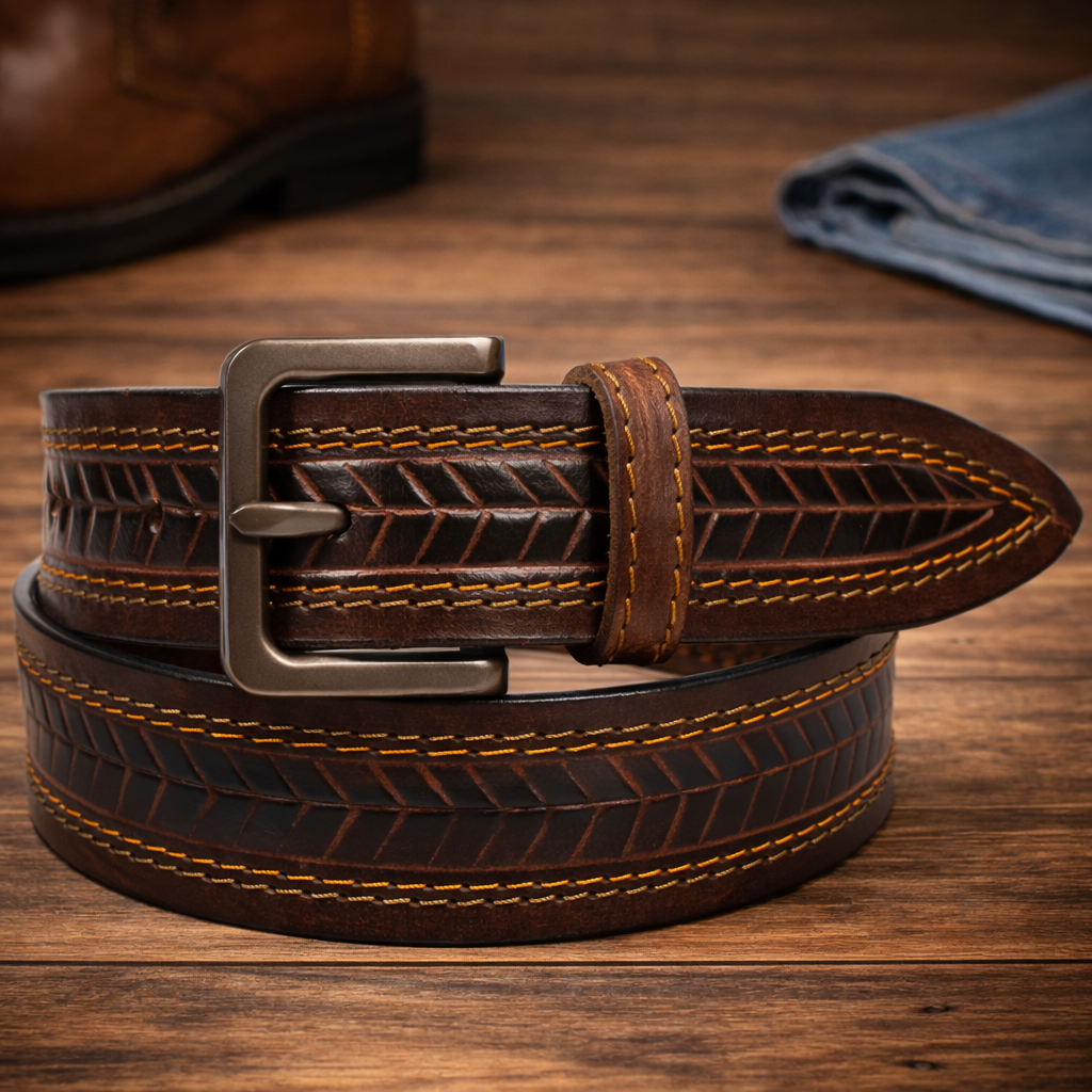 Brand New Handmade Genuine Leather Belt for Men |  Western Floral Embossed Design | Vintage Leather Belt