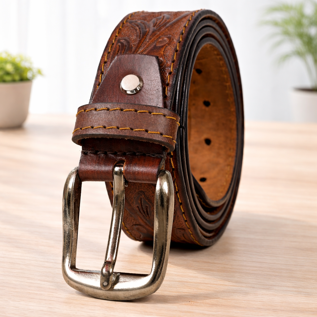 Premium Embossed Genuine Leather Belt Stylish Vintage Designer Belt Durable Formal & Casual Waist Belt