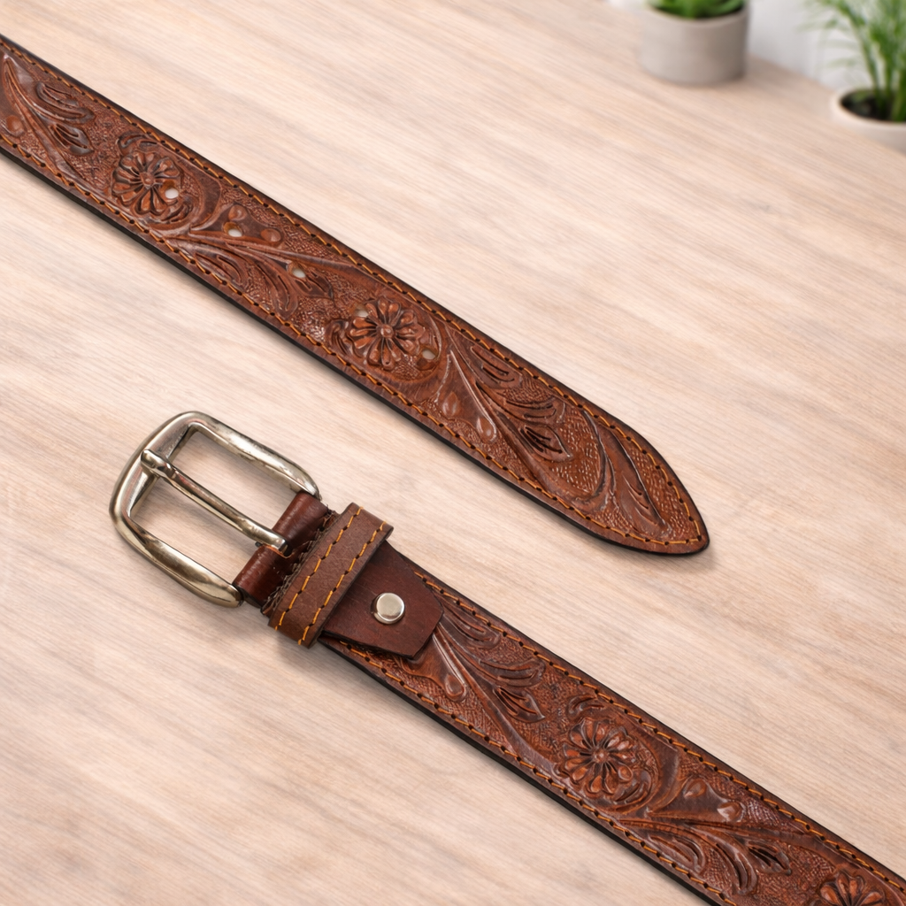 Premium Embossed Genuine Leather Belt Stylish Vintage Designer Belt Durable Formal & Casual Waist Belt