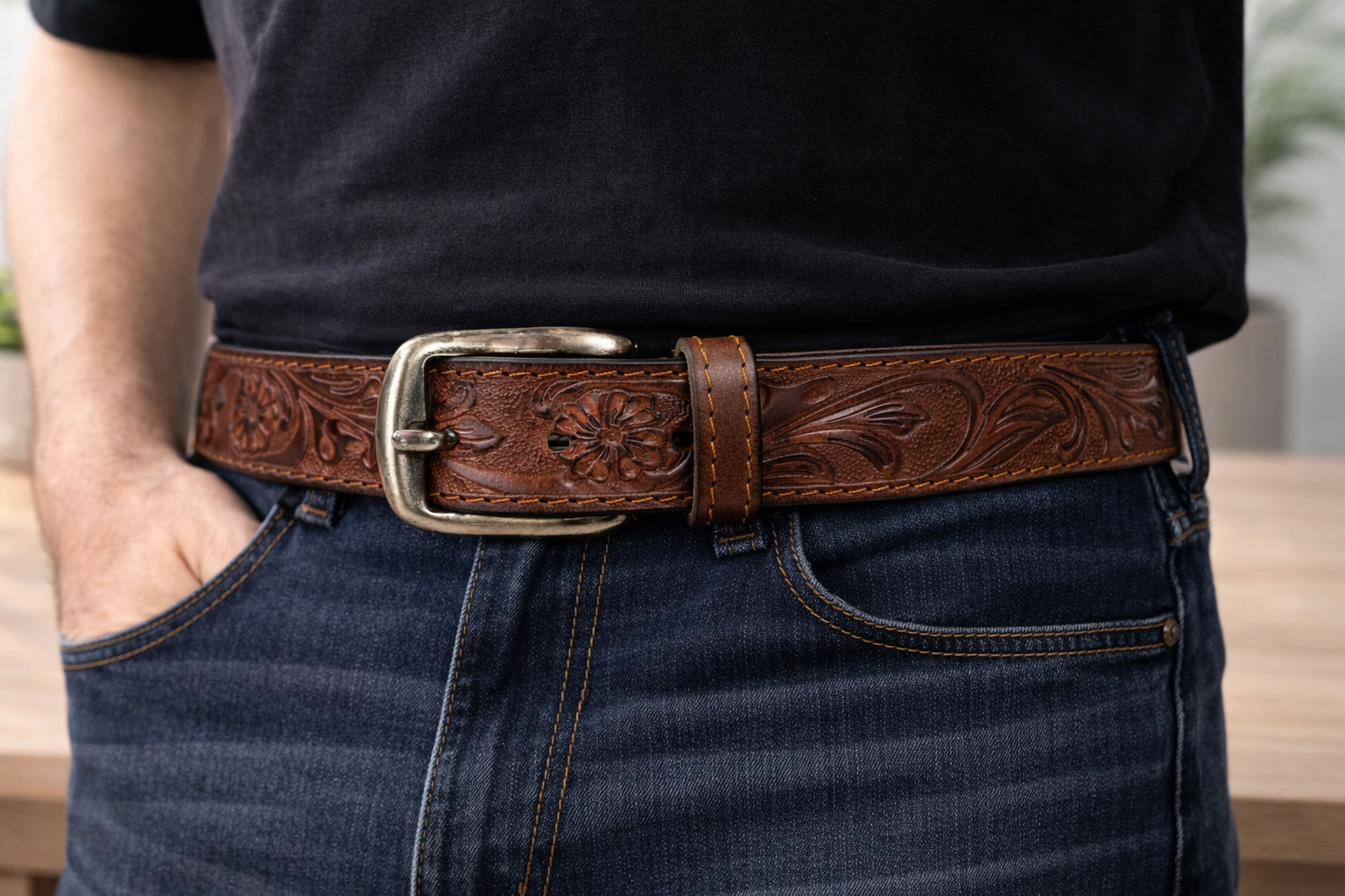 Premium Embossed Genuine Leather Belt Stylish Vintage Designer Belt Durable Formal & Casual Waist Belt