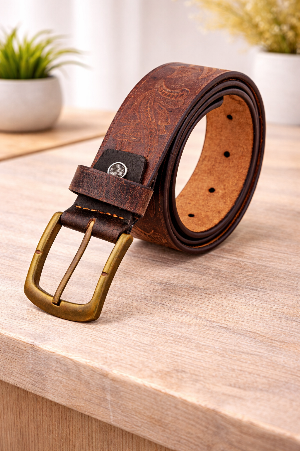 Premium Embossed Genuine Leather Belt Stylish Vintage Designer Belt Durable Formal & Casual Waist Belt