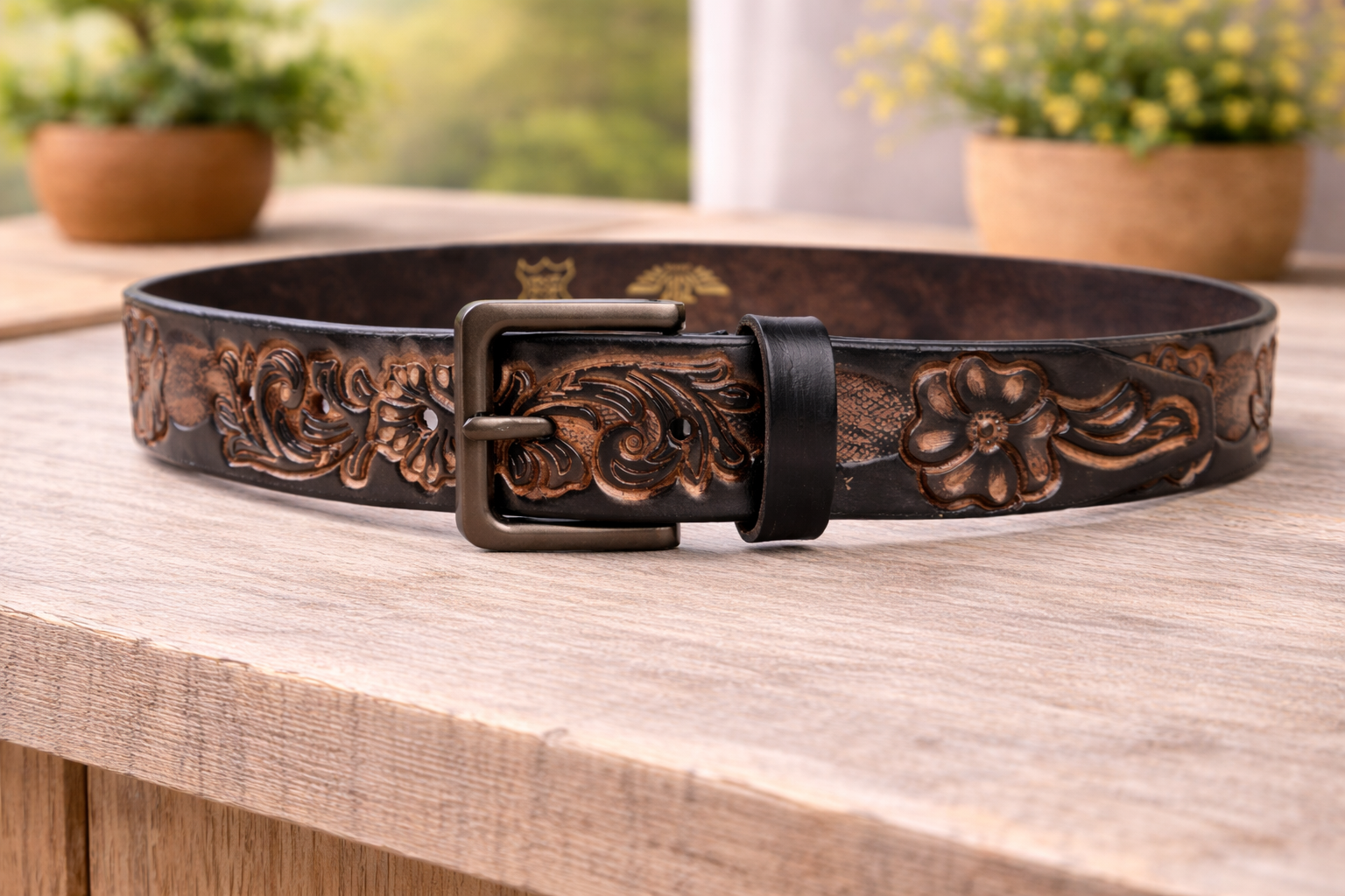 Premium Embossed Genuine Leather Belt Stylish Vintage Designer Belt Durable Formal & Casual Waist Belt