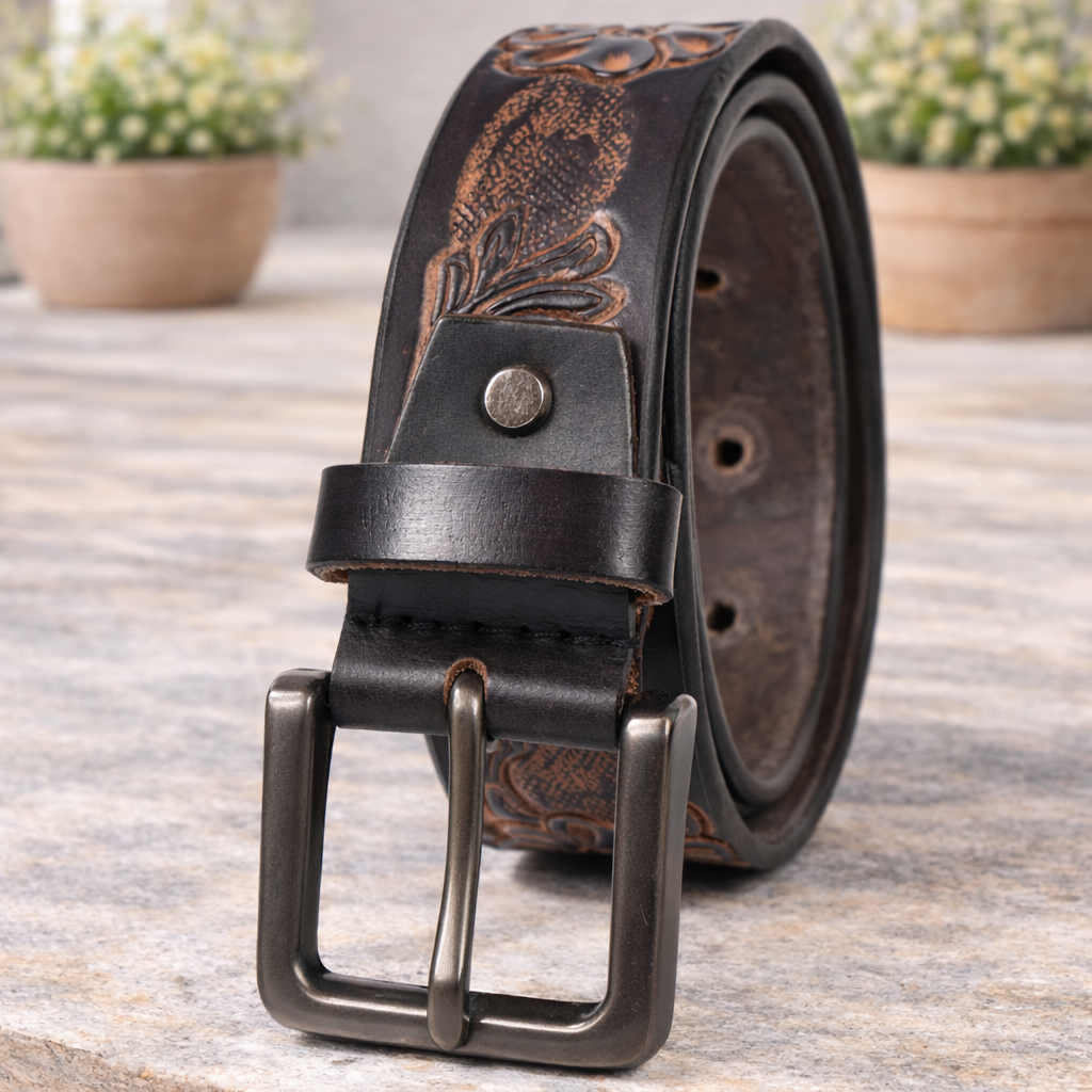 Premium Embossed Genuine Leather Belt Stylish Vintage Designer Belt Durable Formal & Casual Waist Belt