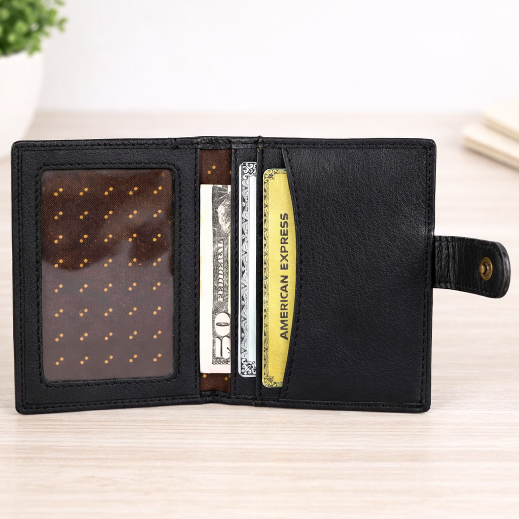 Genuine Leather Card Holder Wallet for Men & Women Slim Card Case with Snap Closure Compact Minimalist Wallet
