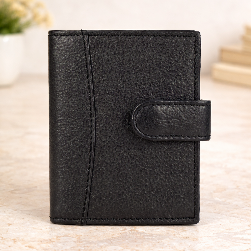 Genuine Leather Card Holder Wallet for Men & Women Slim Card Case with Snap Closure Compact Minimalist Wallet
