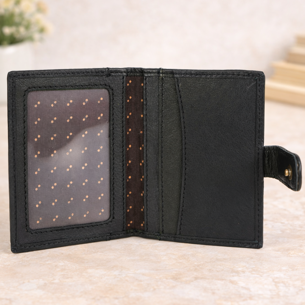 Genuine Leather Card Holder Wallet for Men & Women Slim Card Case with Snap Closure Compact Minimalist Wallet