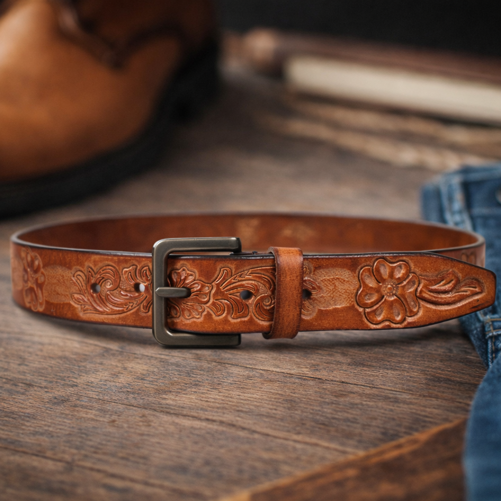Premium Embossed Genuine Leather Belt Stylish Vintage Designer Belt Durable Formal & Casual Waist Belt