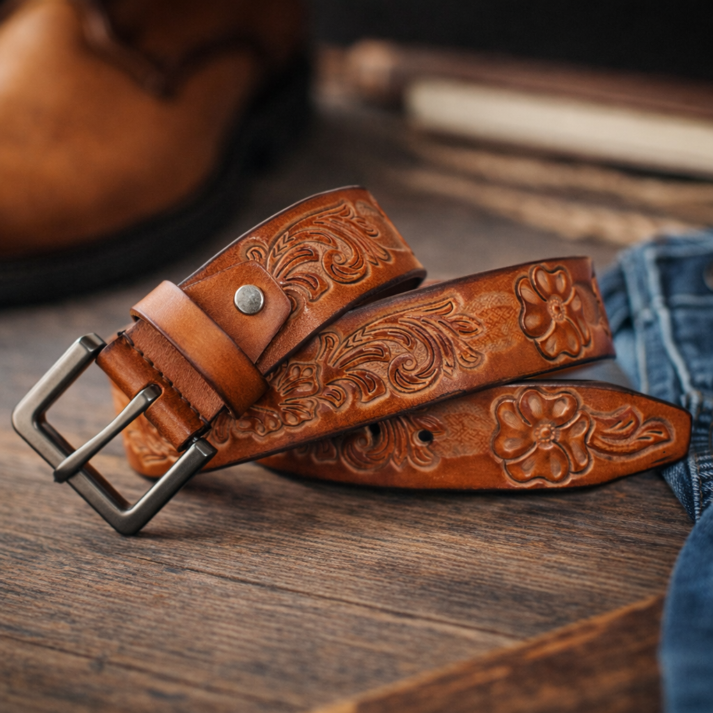 Premium Embossed Genuine Leather Belt Stylish Vintage Designer Belt Durable Formal & Casual Waist Belt