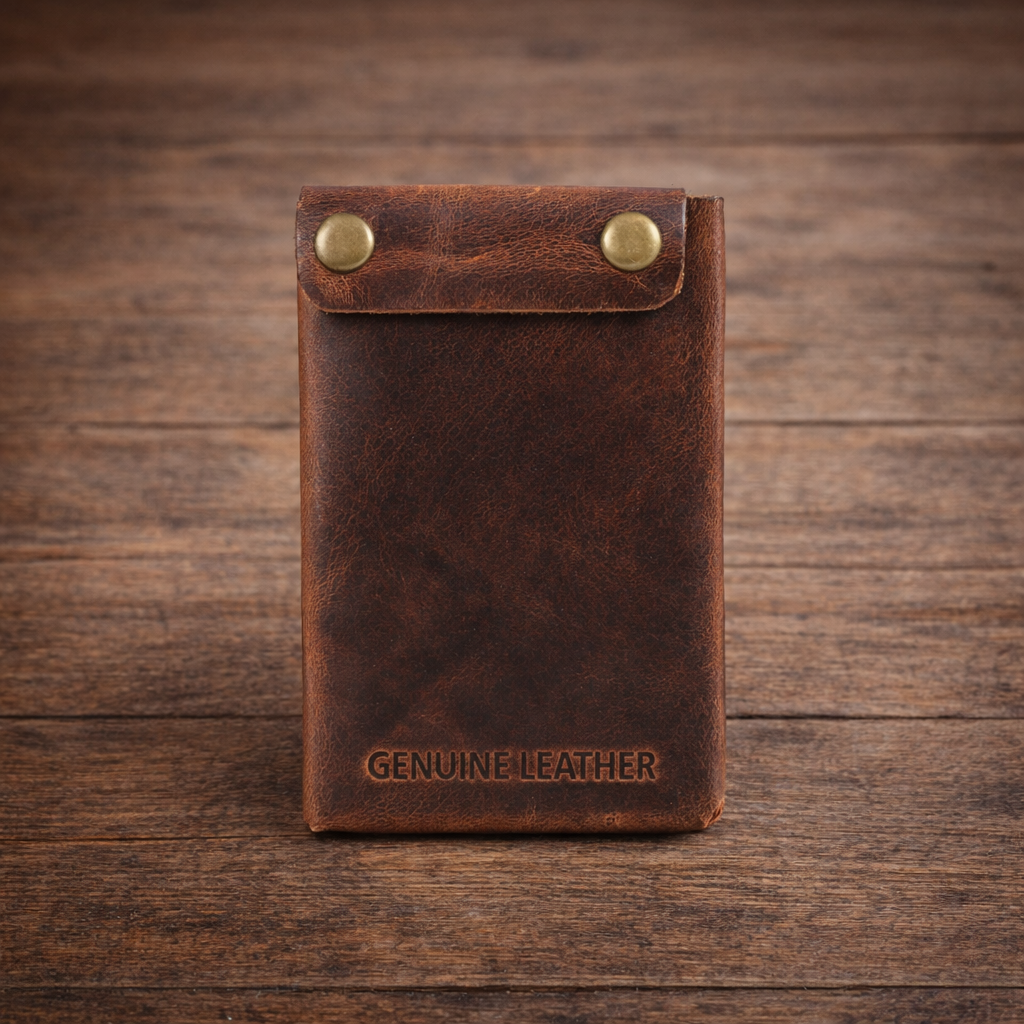Unisex Premium Genuine Leather Envelope Wallet Vintage Handcrafted Card Holder Pouch with Button Closure Brown Minimal Wallet