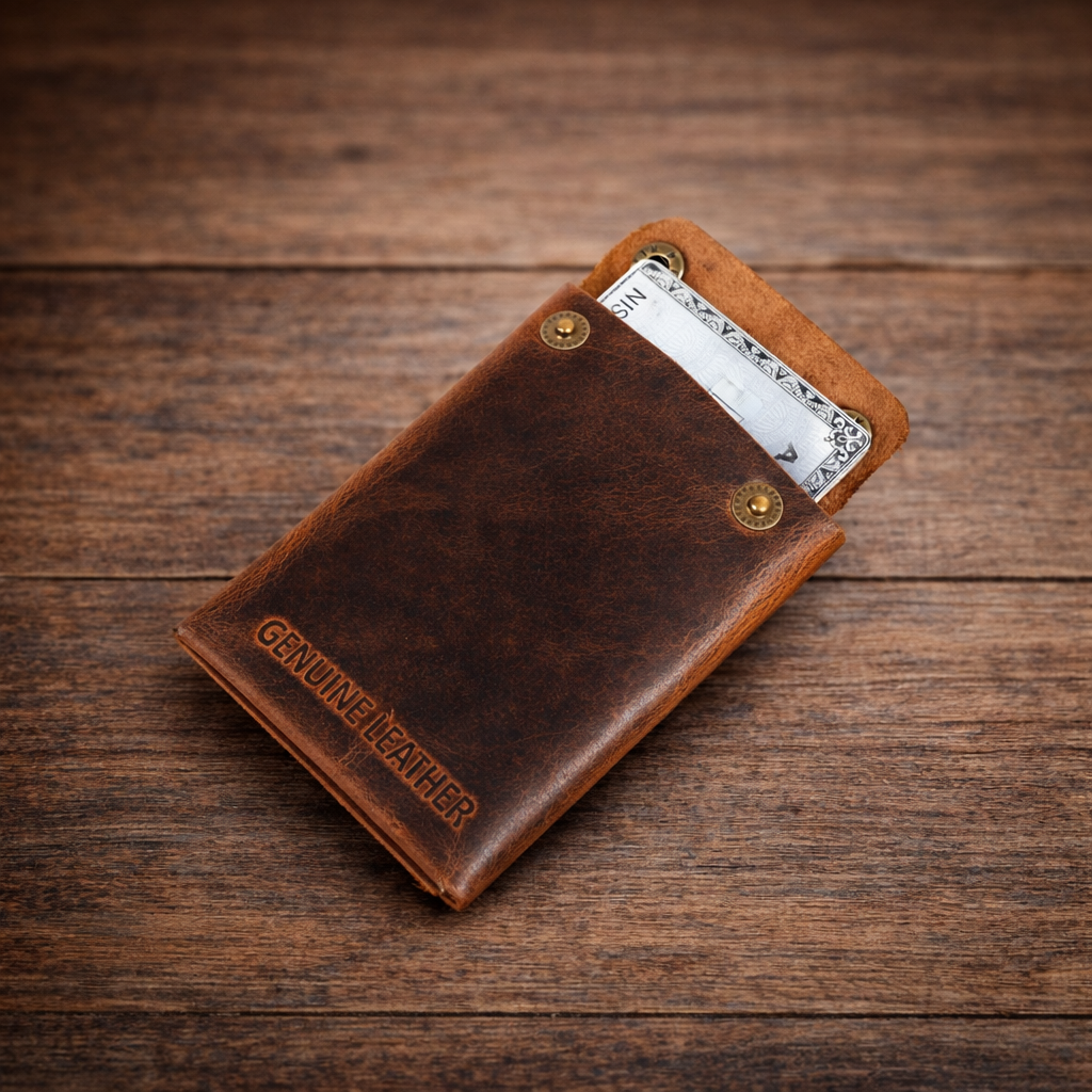 Unisex Premium Genuine Leather Envelope Wallet Vintage Handcrafted Card Holder Pouch with Button Closure Brown Minimal Wallet