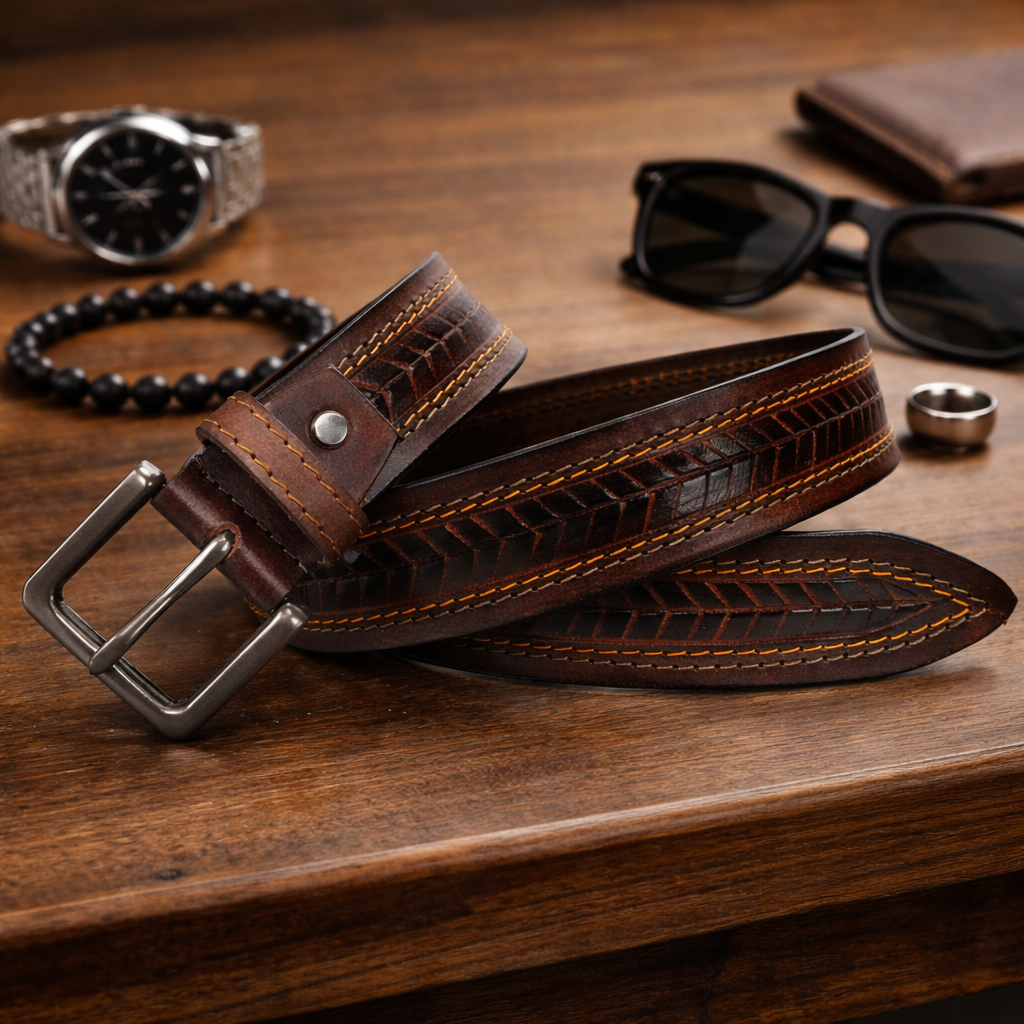 Brand New Handmade Genuine Leather Belt for Men |  Western Floral Embossed Design | Vintage Leather Belt