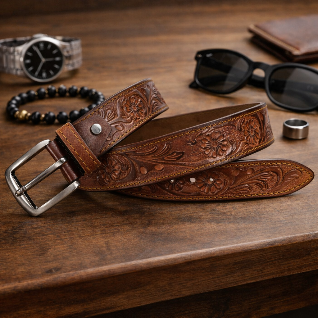Premium Embossed Genuine Leather Belt Stylish Vintage Designer Belt Durable Formal & Casual Waist Belt