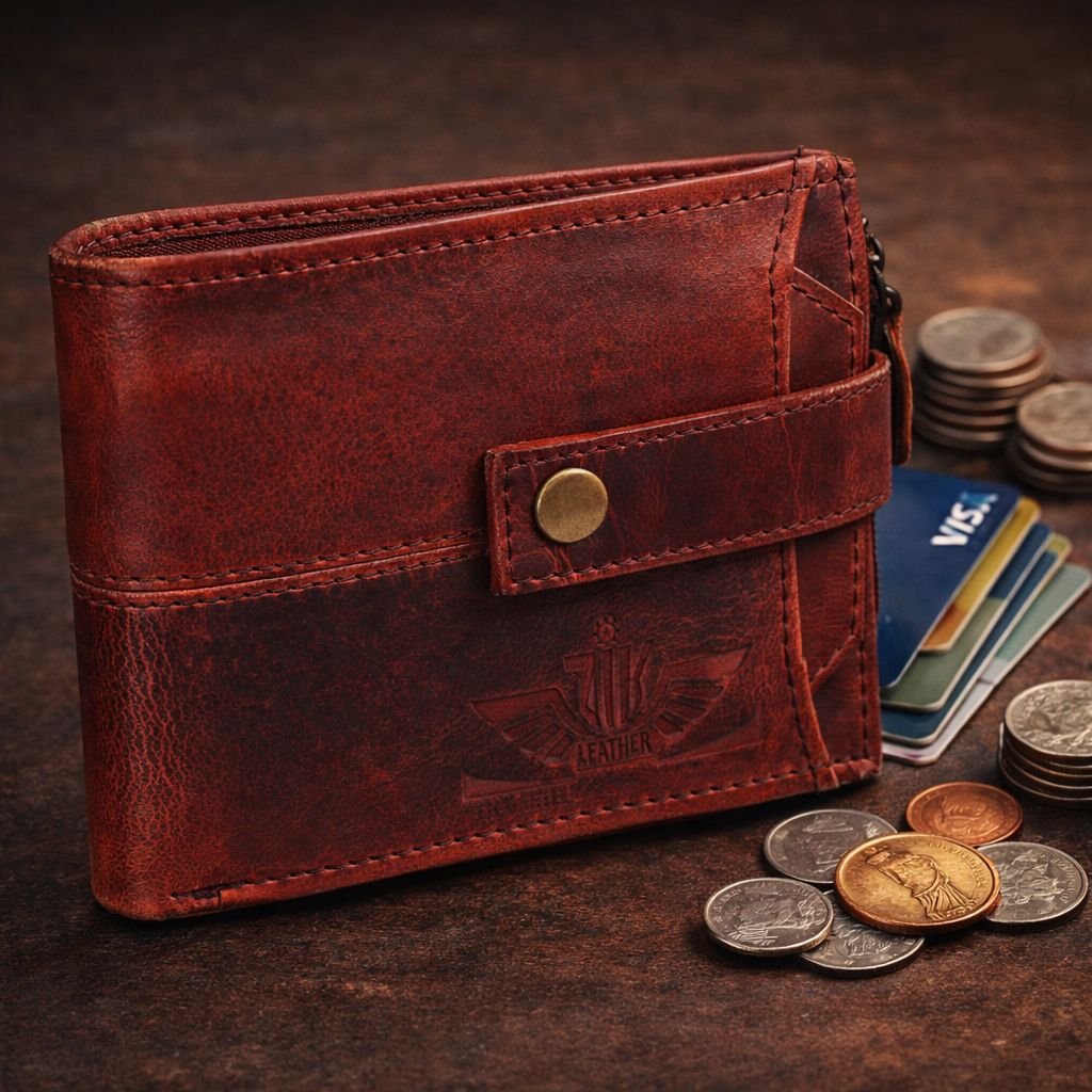 Unisex Genuine Leather Wallet RFID Blocking Trifold Wallet with Zipper & Coin Pocket Premium Brown Leather Wallet