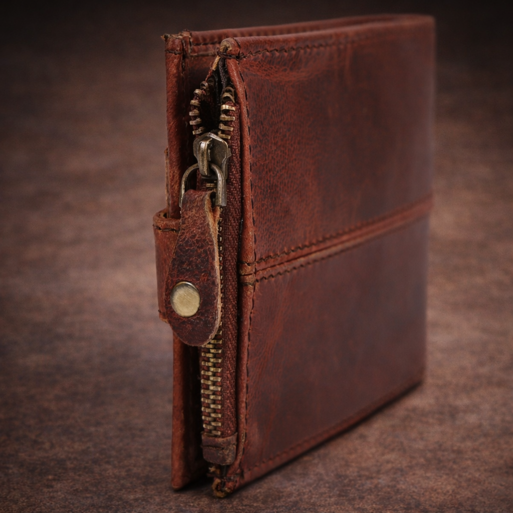 Unisex Genuine Leather Wallet RFID Blocking Trifold Wallet with Zipper & Coin Pocket Premium Brown Leather Wallet