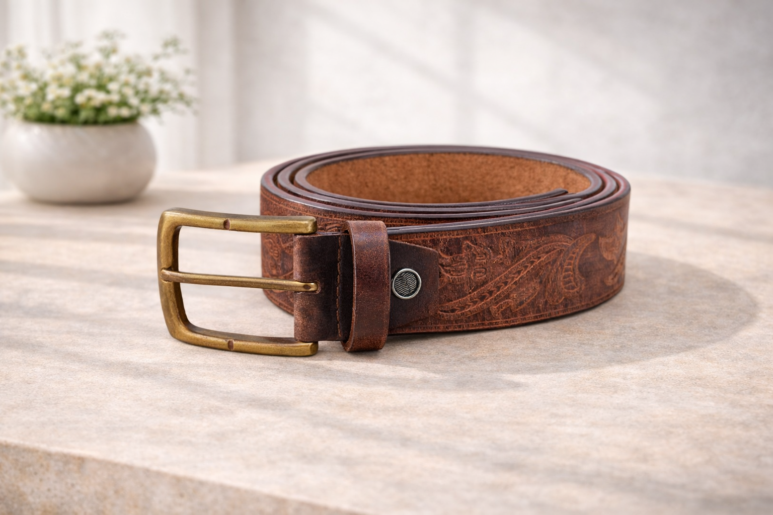 Premium Embossed Genuine Leather Belt Stylish Vintage Designer Belt Durable Formal & Casual Waist Belt