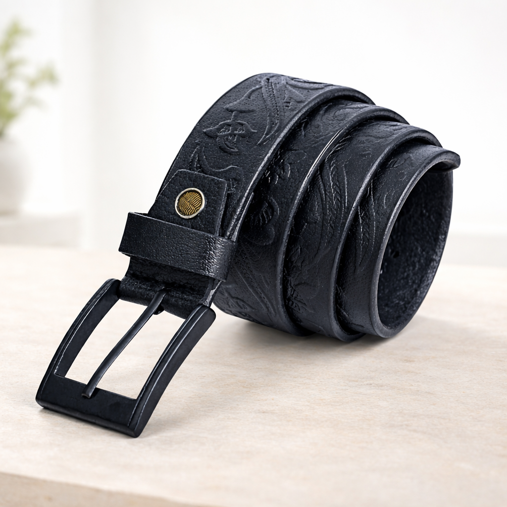 Premium Embossed Genuine Leather Belt Stylish Vintage Designer Belt Durable Formal & Casual Waist Belt