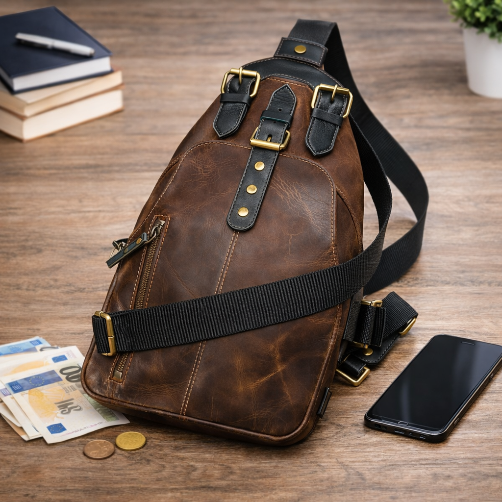 Genuine Leather Sling Bag for Men & Women – Vintage Crossbody Chest Bag Backpack for Travel & Everyday Use
