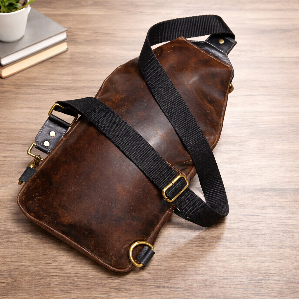 Genuine Leather Sling Bag for Men & Women – Vintage Crossbody Chest Bag Backpack for Travel & Everyday Use