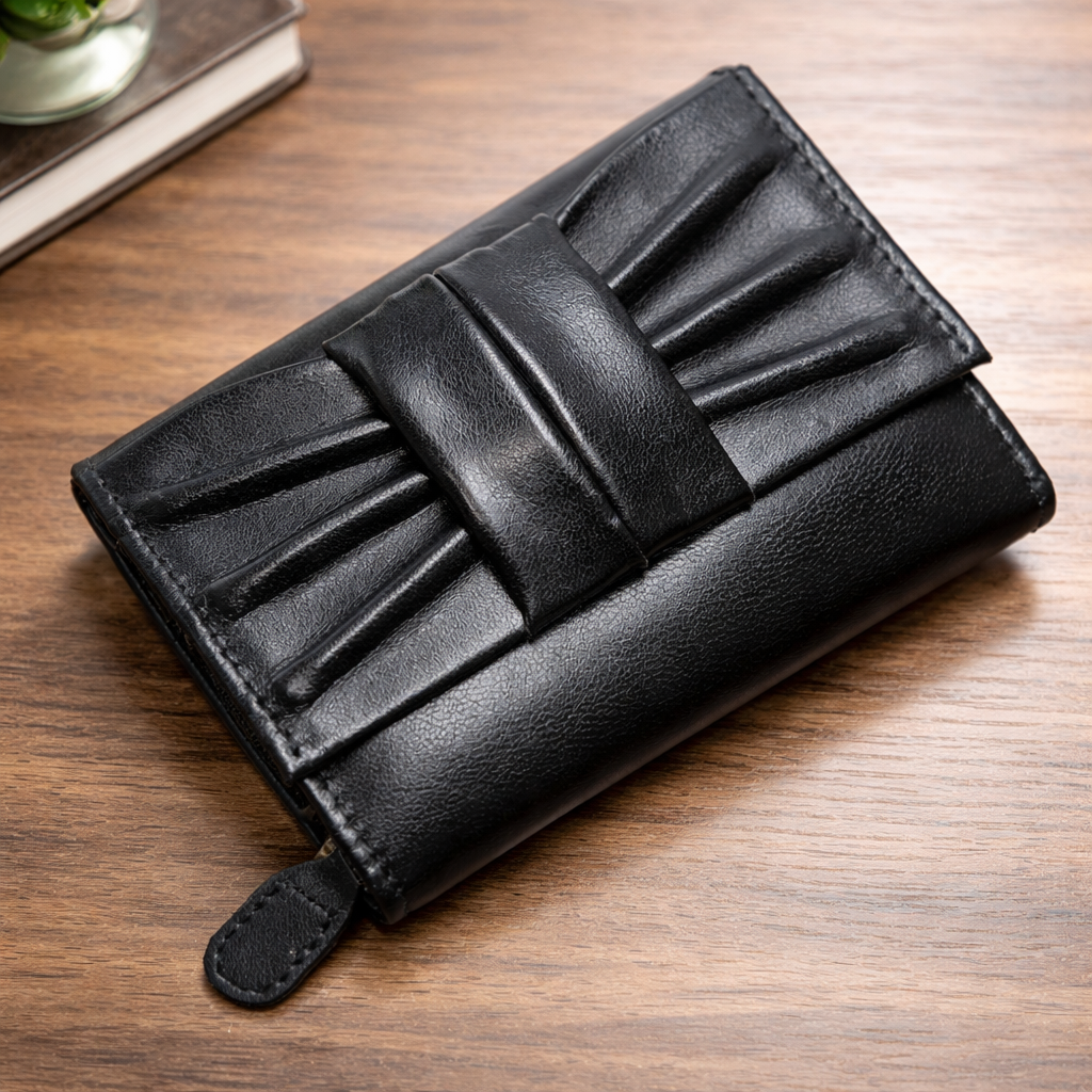 Premium Genuine Leather Wallet for Women Stylish Black Clutch Wallet with Button Closure Elegant Ladies Wallet