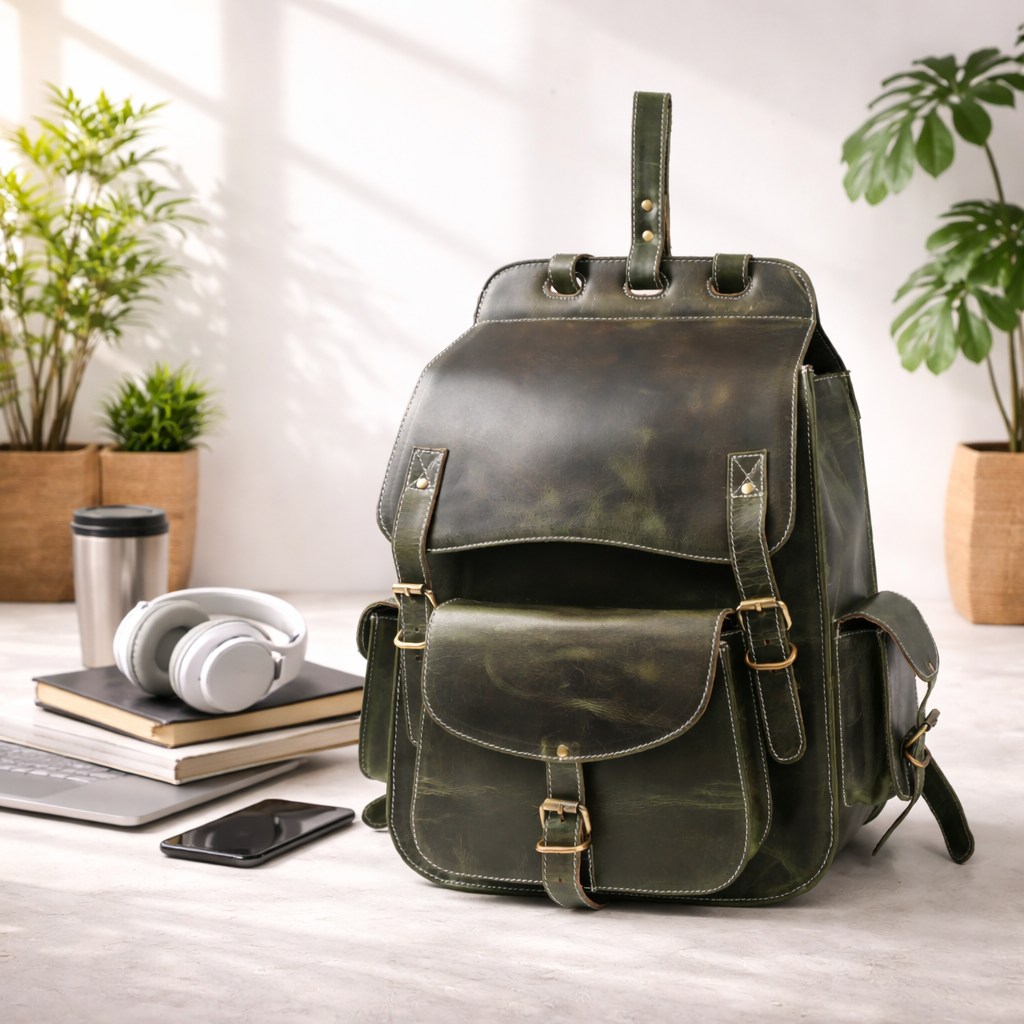 Unisex Premium Genuine Leather Backpack Stylish Handmade Rucksack Durable School & Office Bag