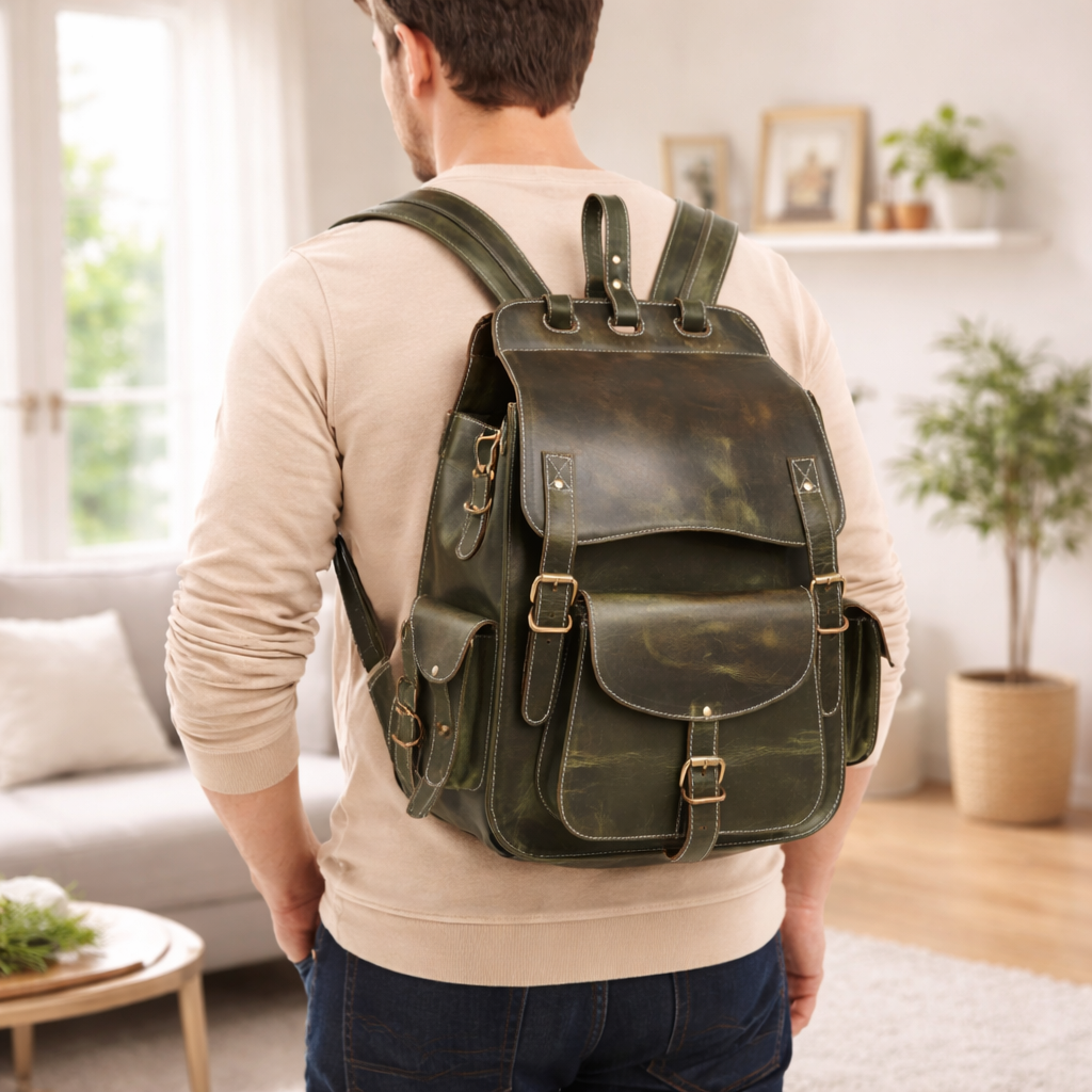 Unisex Premium Genuine Leather Backpack Stylish Handmade Rucksack Durable School & Office Bag