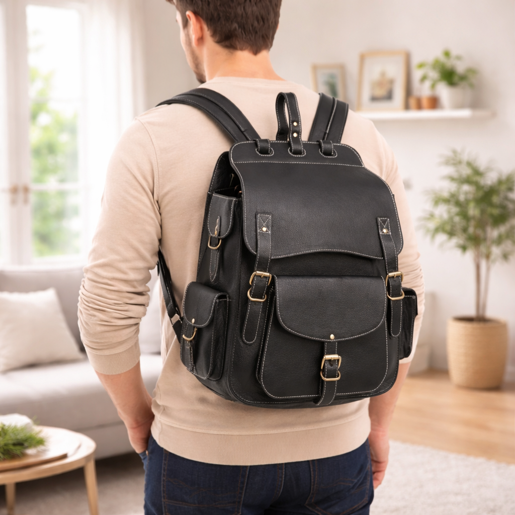 Unisex Premium Genuine Leather Backpack Stylish Handmade Rucksack Durable School & Office Bag