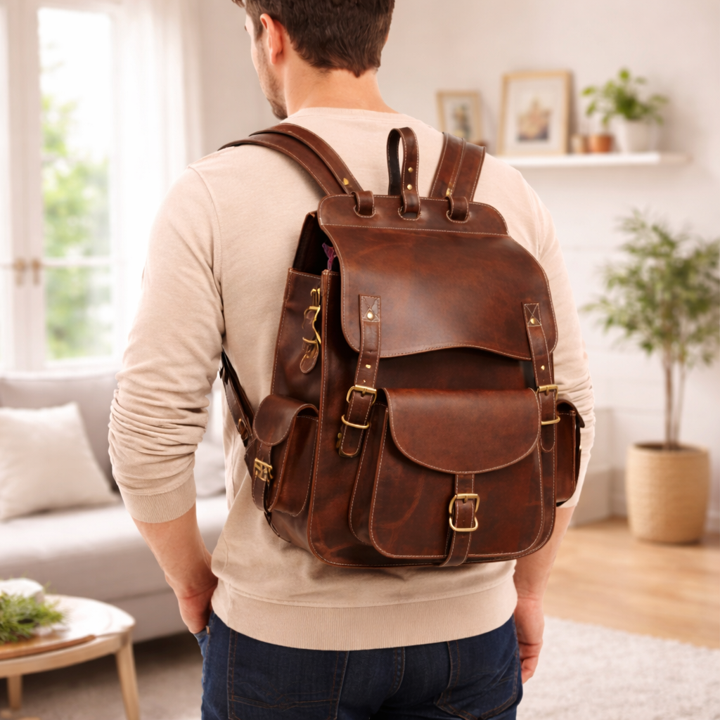 Unisex Premium Genuine Leather Backpack Stylish Handmade Rucksack Durable School & Office Bag