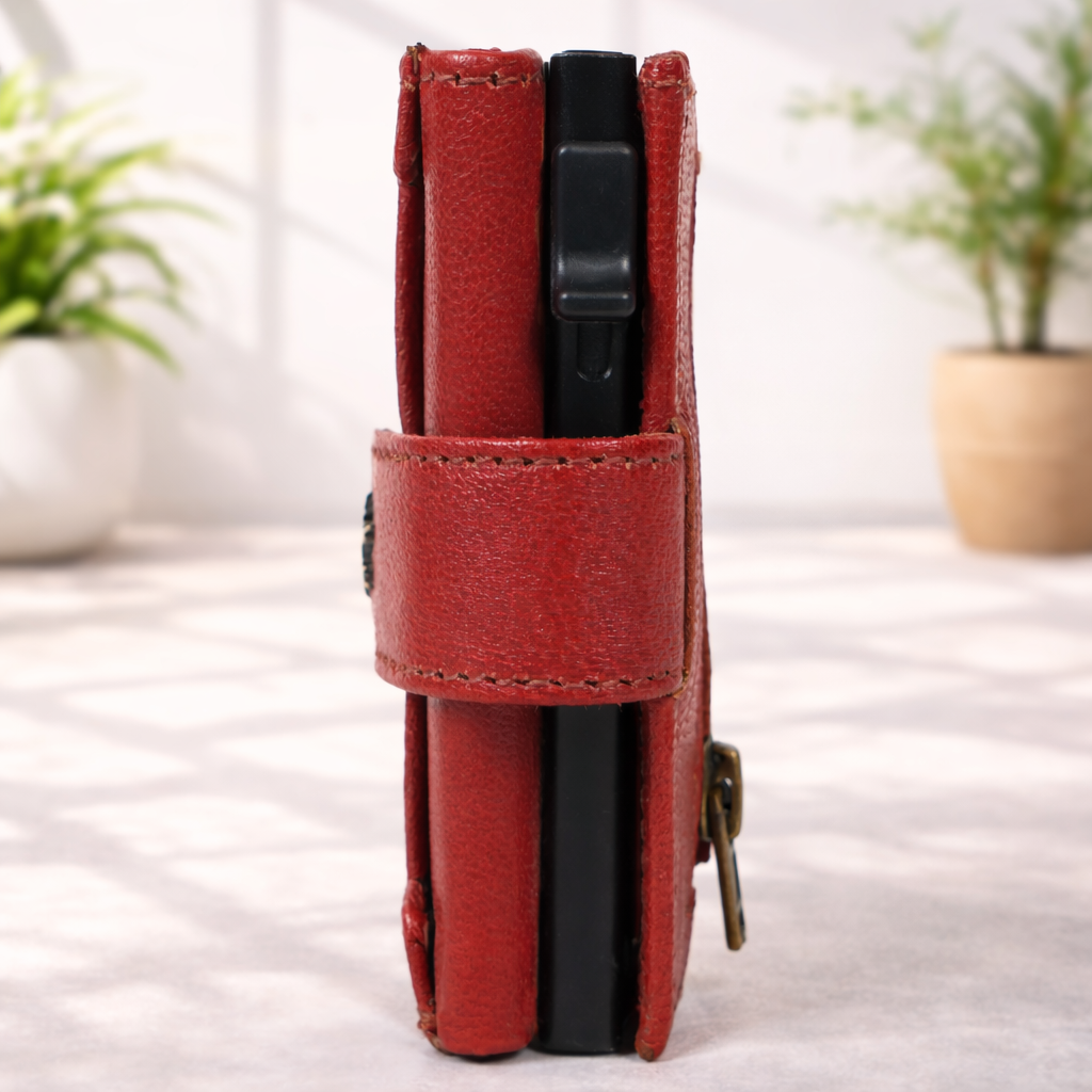 Premium Genuine Leather Wallet RFID Blocking Trifold Popup Card Holder with Coin Pocket Stylish Black Compact Wallet
