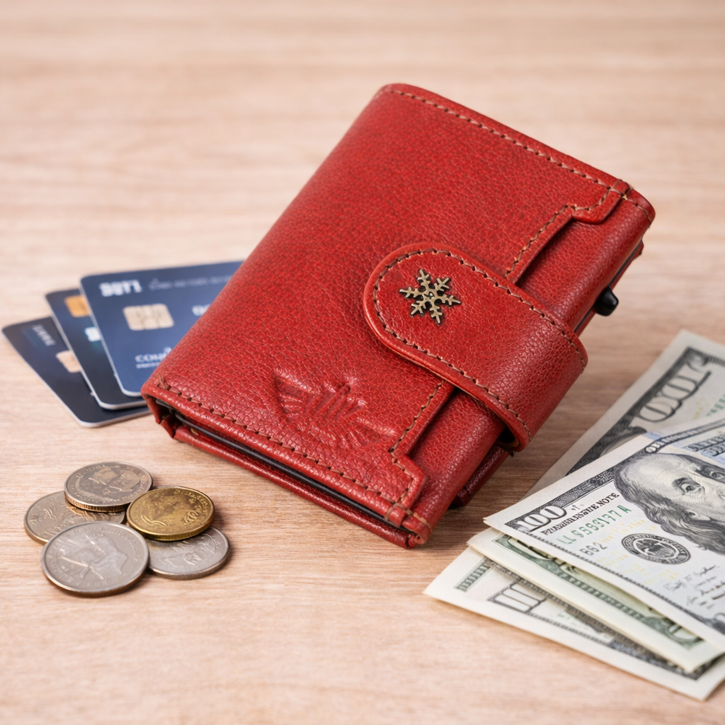 Premium Genuine Leather Wallet RFID Blocking Trifold Popup Card Holder with Coin Pocket Stylish Black Compact Wallet