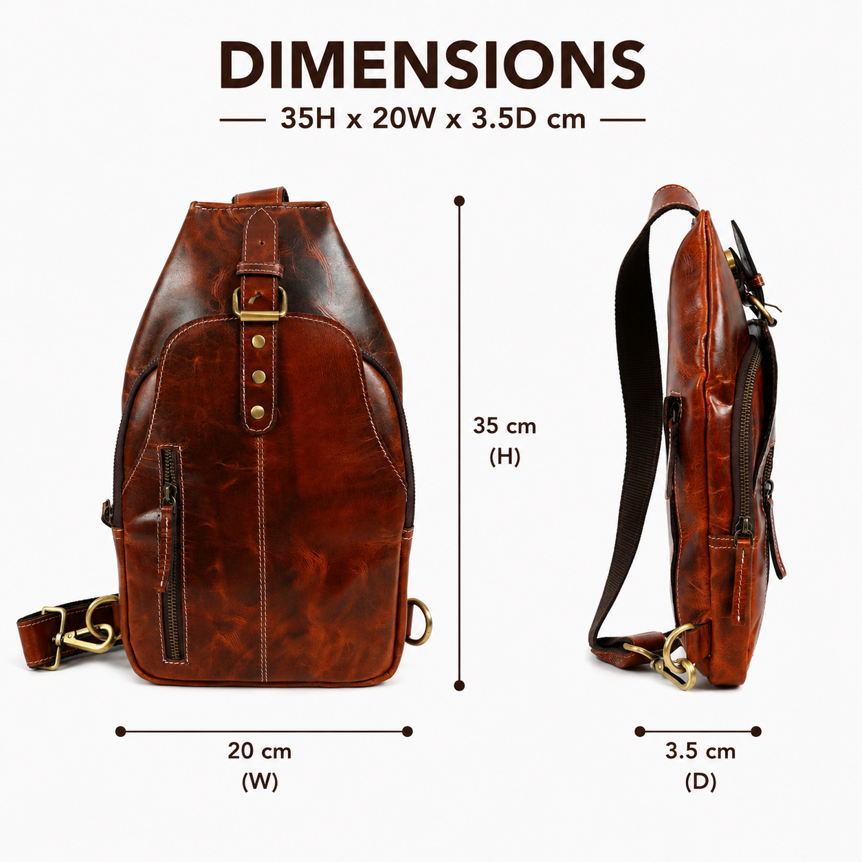 Unisex Leather Sling Bag Vintage Brown Crossbody Backpack, Handmade Travel Chest Bag, Genuine Leather Shoulder Bag