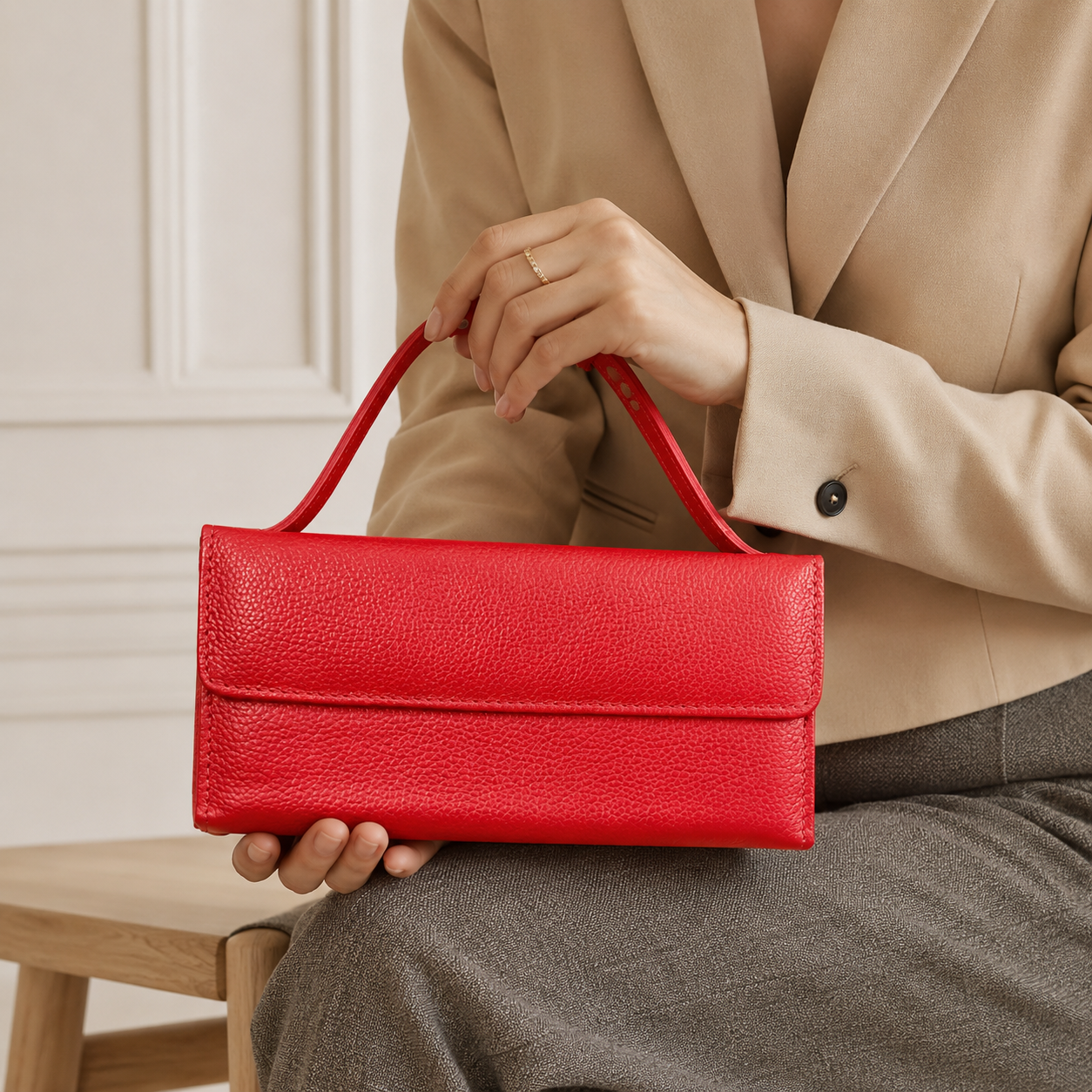 Red Leather Wallet for Women, Long Wallet, Card Holder Purse, Multi Compartment Clutch Wallet, Women's Gift
