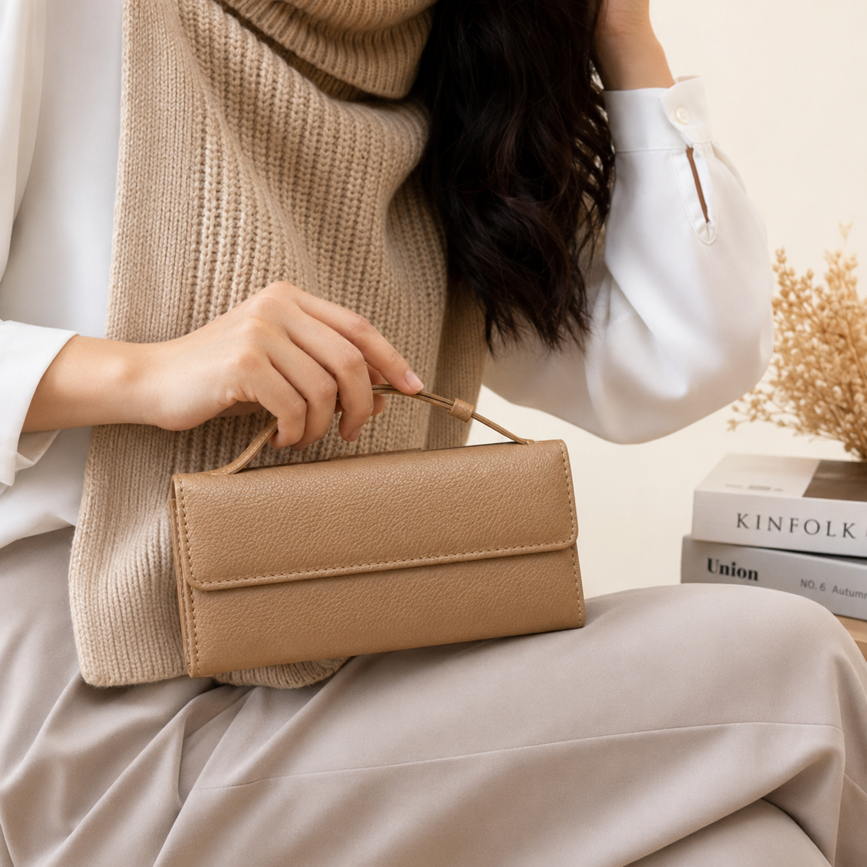 Tan Leather Wallet for Women, Long Wallet, Card Holder Purse, Multi Compartment Clutch Wallet, Women's Gift