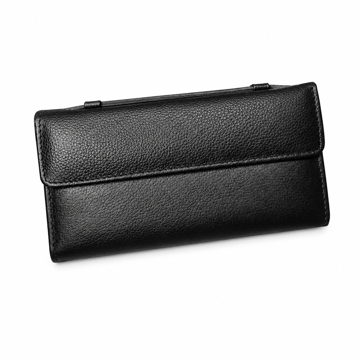 Black Leather Wallet for Women, Long Wallet, Card Holder Purse, Multi Compartment Clutch Wallet, Women's Gift