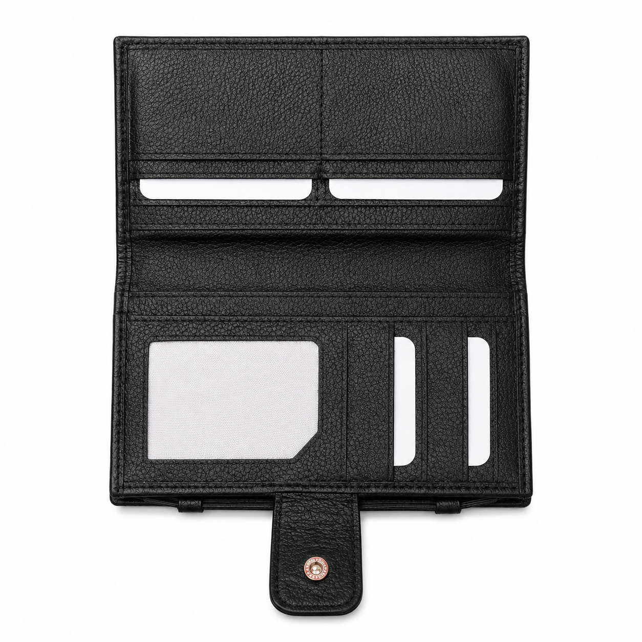 Black Leather Wallet for Women, Long Wallet, Card Holder Purse, Multi Compartment Clutch Wallet, Women's Gift