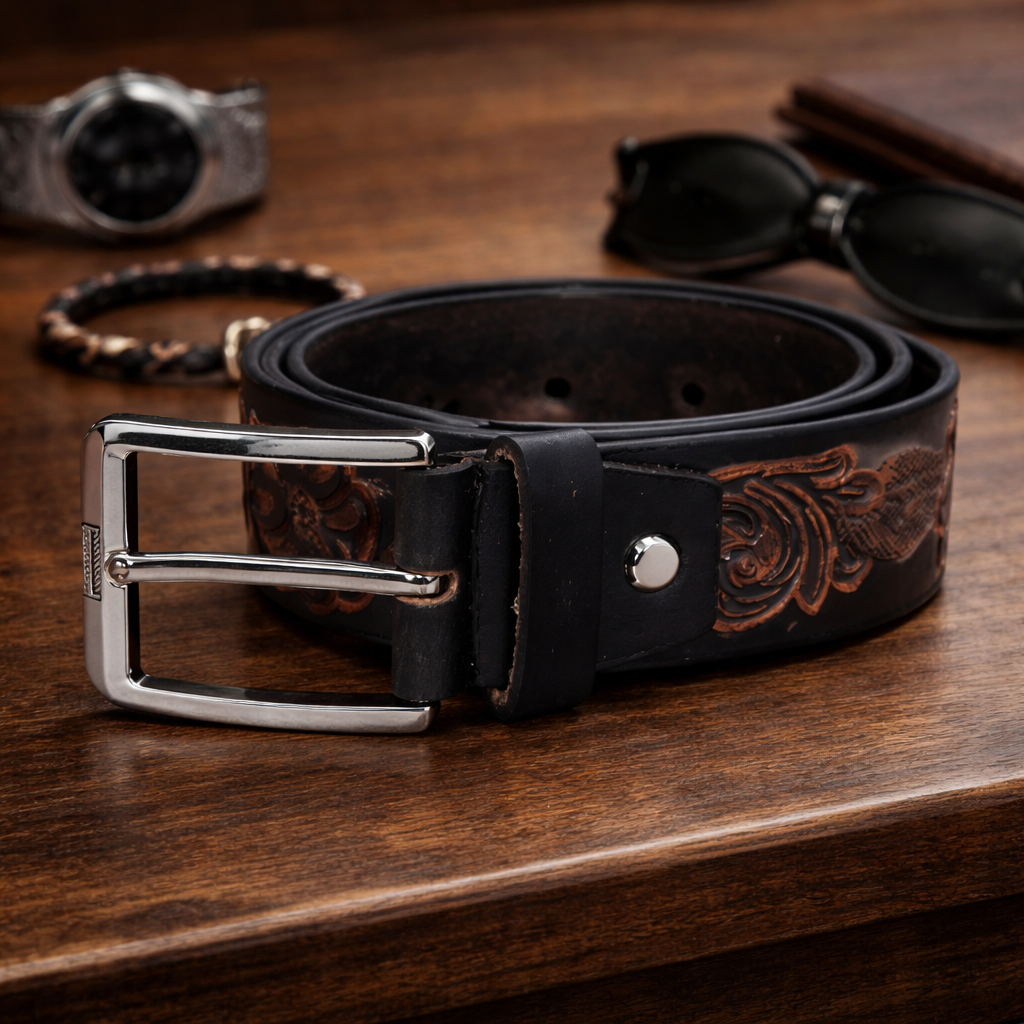 Premium Embossed Genuine Leather Belt Stylish Vintage Designer Belt Durable Formal & Casual Waist Belt