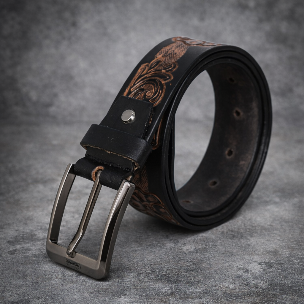 Premium Embossed Genuine Leather Belt Stylish Vintage Designer Belt Durable Formal & Casual Waist Belt