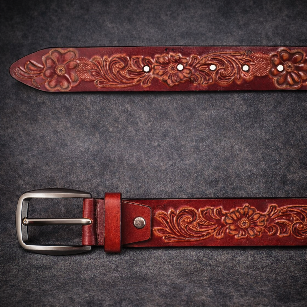 Premium Embossed Genuine Leather Belt Stylish Vintage Designer Belt Durable Formal & Casual Waist Belt