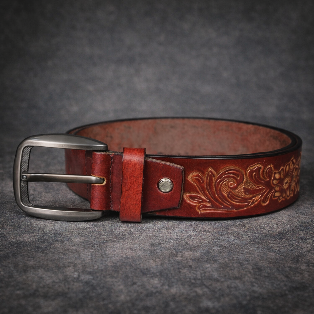 Premium Embossed Genuine Leather Belt Stylish Vintage Designer Belt Durable Formal & Casual Waist Belt