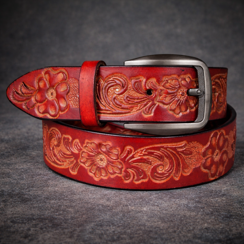 Premium Embossed Genuine Leather Belt Stylish Vintage Designer Belt Durable Formal & Casual Waist Belt