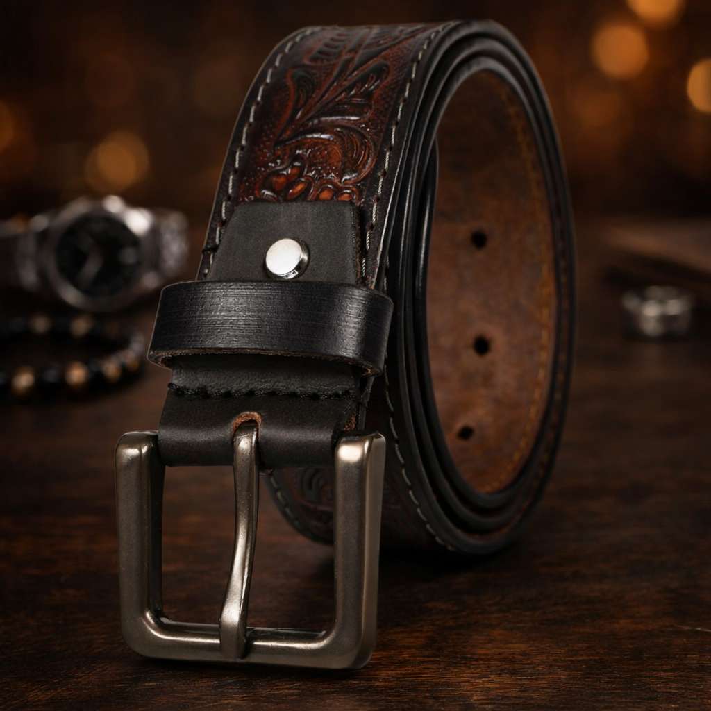 Premium Embossed Genuine Leather Belt Stylish Vintage Designer Belt Durable Formal & Casual Waist Belt