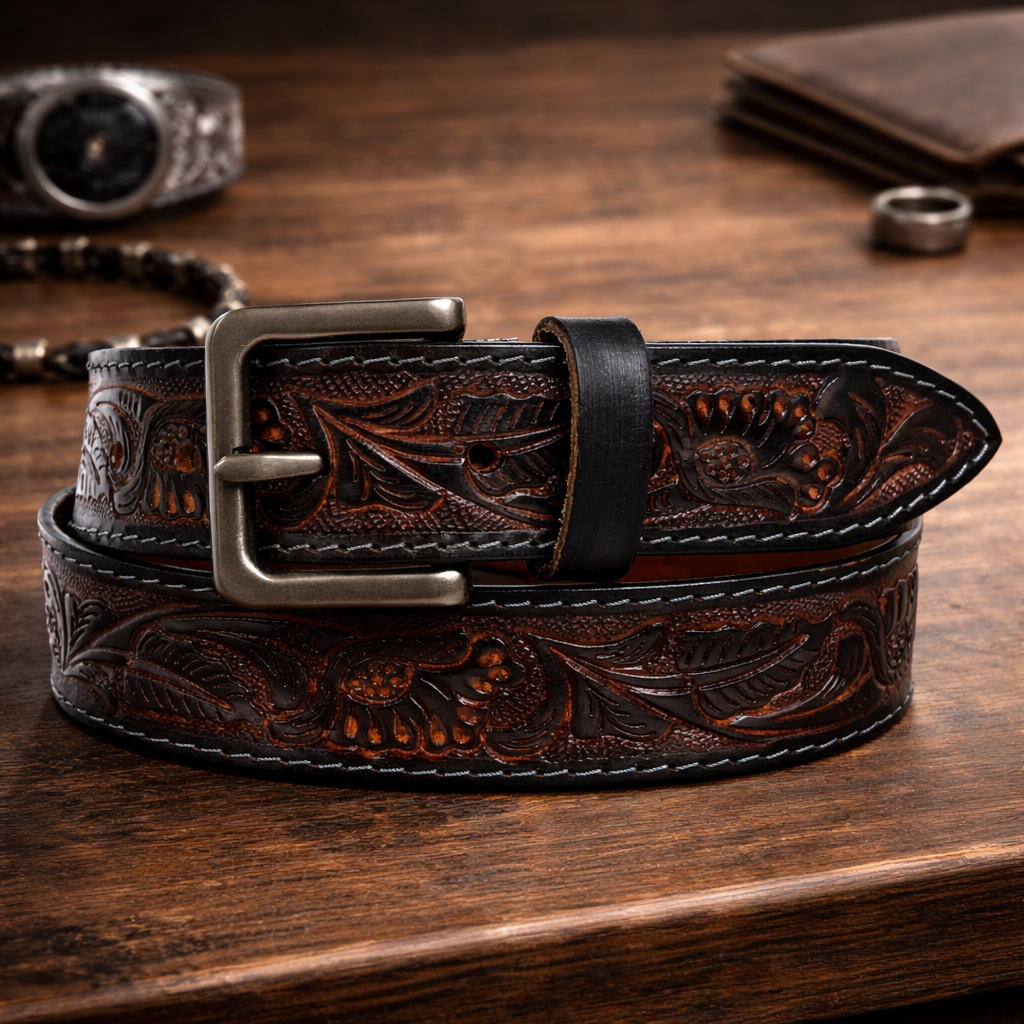 Premium Embossed Genuine Leather Belt Stylish Vintage Designer Belt Durable Formal & Casual Waist Belt